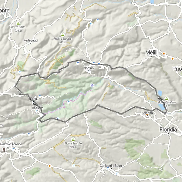Map miniature of "The Monte Rigoria Adventure" cycling inspiration in Sicilia, Italy. Generated by Tarmacs.app cycling route planner