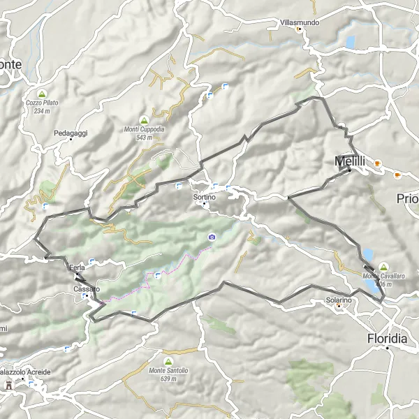 Miniatura della mappa di ispirazione al ciclismo "Giro in bicicletta di Ferla a Cassaro" nella regione di Sicilia, Italy. Generata da Tarmacs.app, pianificatore di rotte ciclistiche