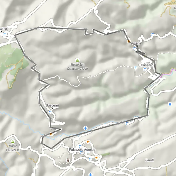 Miniatura della mappa di ispirazione al ciclismo "Tour ciclistico di Palazzolo Acreide a Monte Rigoria" nella regione di Sicilia, Italy. Generata da Tarmacs.app, pianificatore di rotte ciclistiche