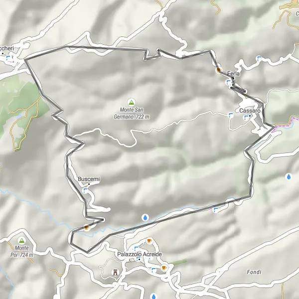 Map miniature of "Road route around Ferla" cycling inspiration in Sicilia, Italy. Generated by Tarmacs.app cycling route planner