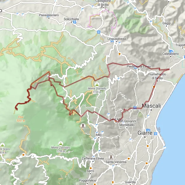 Map miniature of "Off The Beaten Path: Gravel Adventure" cycling inspiration in Sicilia, Italy. Generated by Tarmacs.app cycling route planner