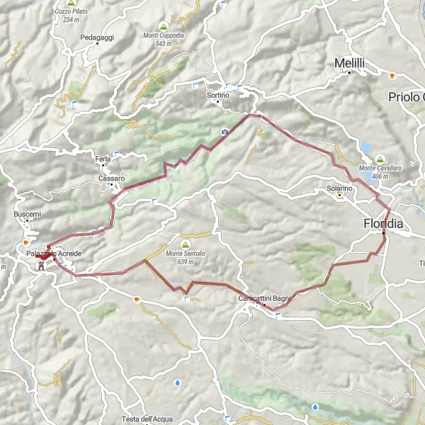 Map miniature of "Floridia to Cozzo Bernardo Gravel Route" cycling inspiration in Sicilia, Italy. Generated by Tarmacs.app cycling route planner