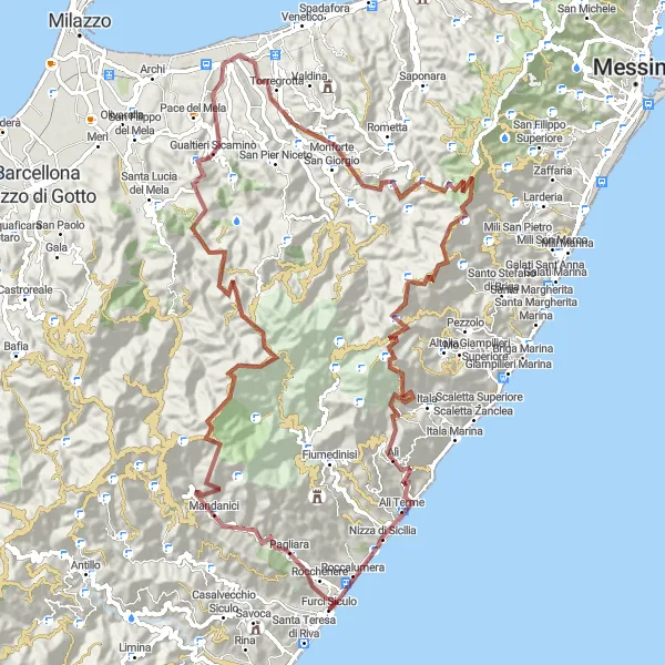Miniatura della mappa di ispirazione al ciclismo "Giro in Gravel dei Pizzi in Sicilia" nella regione di Sicilia, Italy. Generata da Tarmacs.app, pianificatore di rotte ciclistiche