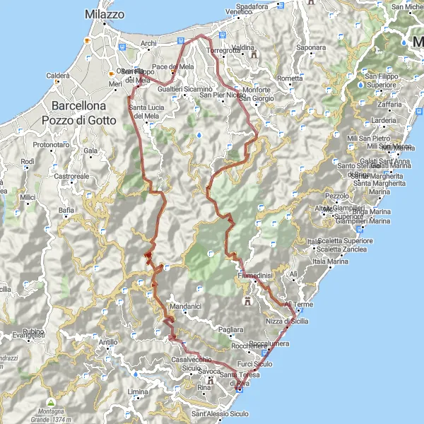 Map miniature of "Thrilling Gravel Adventure: Sicilia Exploration" cycling inspiration in Sicilia, Italy. Generated by Tarmacs.app cycling route planner
