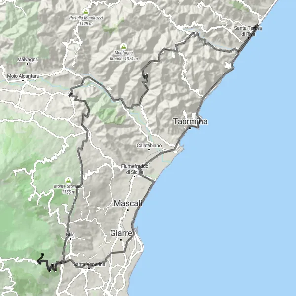 Miniatura della mappa di ispirazione al ciclismo "Tour delle Madonie" nella regione di Sicilia, Italy. Generata da Tarmacs.app, pianificatore di rotte ciclistiche