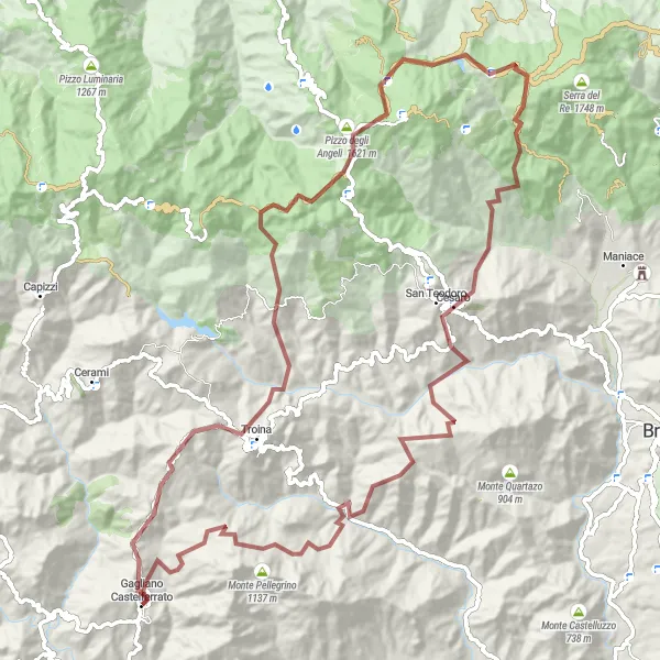 Map miniature of "Scenic Gravel Cycling Route near Gagliano Castelferrato" cycling inspiration in Sicilia, Italy. Generated by Tarmacs.app cycling route planner