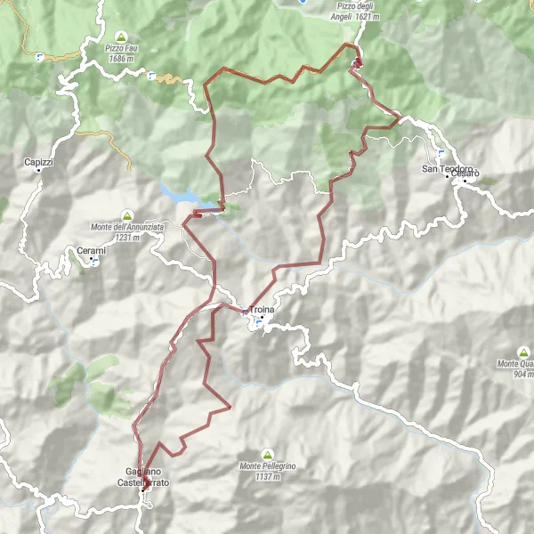 Miniatura della mappa di ispirazione al ciclismo "Avventura ciclistica verso Troina" nella regione di Sicilia, Italy. Generata da Tarmacs.app, pianificatore di rotte ciclistiche