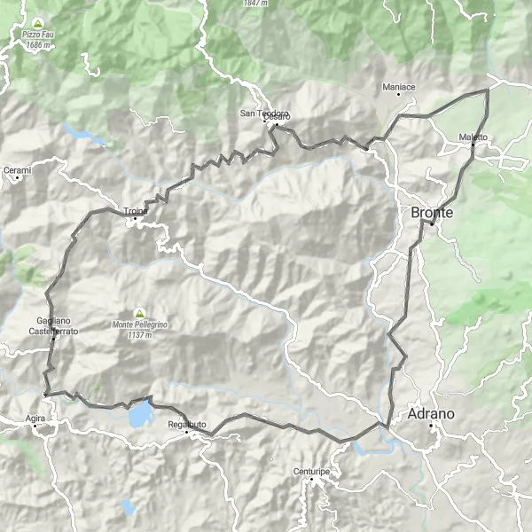 Miniatura della mappa di ispirazione al ciclismo "Giro in bicicletta da Gagliano Castelferrato" nella regione di Sicilia, Italy. Generata da Tarmacs.app, pianificatore di rotte ciclistiche