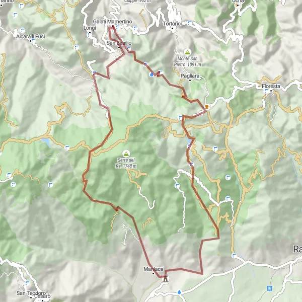 Map miniature of "Gravel Adventure: Sicilian Waterfalls" cycling inspiration in Sicilia, Italy. Generated by Tarmacs.app cycling route planner