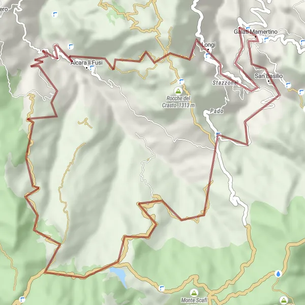 Miniatura della mappa di ispirazione al ciclismo "Esplorazione Montuosa" nella regione di Sicilia, Italy. Generata da Tarmacs.app, pianificatore di rotte ciclistiche