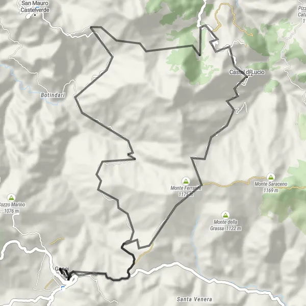 Miniatura della mappa di ispirazione al ciclismo "Gangi e dintorni in bicicletta su strada" nella regione di Sicilia, Italy. Generata da Tarmacs.app, pianificatore di rotte ciclistiche