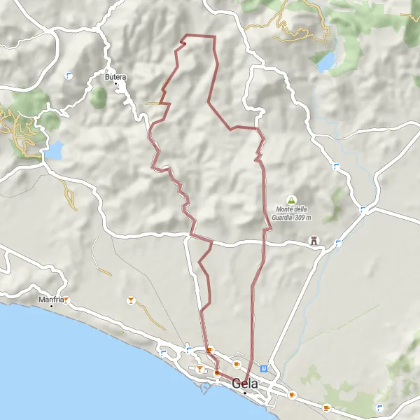 Miniatura della mappa di ispirazione al ciclismo "Gravel Monte Zai Loop" nella regione di Sicilia, Italy. Generata da Tarmacs.app, pianificatore di rotte ciclistiche