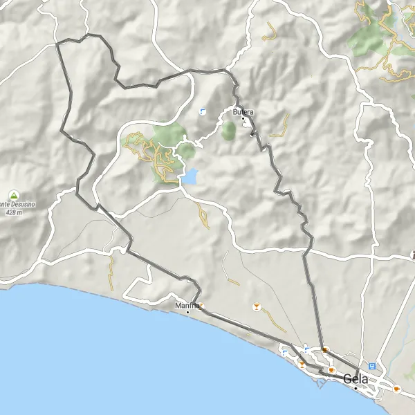 Miniatura della mappa di ispirazione al ciclismo "Road Macchitella Challenge" nella regione di Sicilia, Italy. Generata da Tarmacs.app, pianificatore di rotte ciclistiche