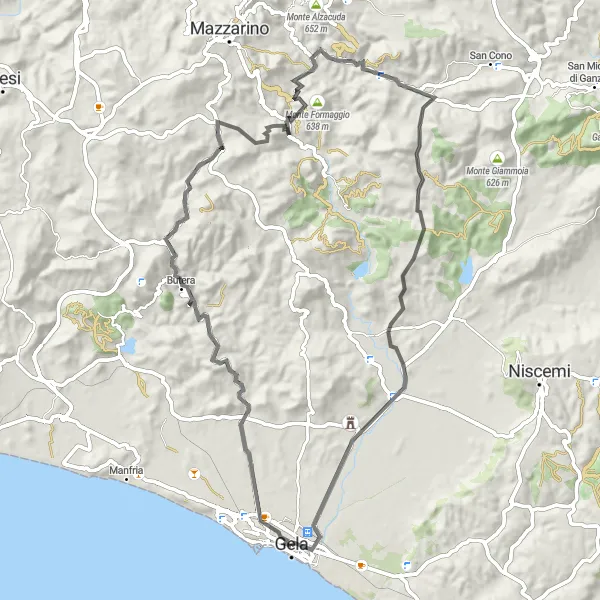 Miniatura della mappa di ispirazione al ciclismo "Road Castello Arabo-Normanno Circuit" nella regione di Sicilia, Italy. Generata da Tarmacs.app, pianificatore di rotte ciclistiche