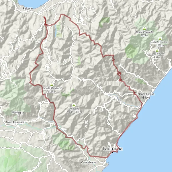 Map miniature of "Gravel Adventure: Pietra Perciata Loop" cycling inspiration in Sicilia, Italy. Generated by Tarmacs.app cycling route planner