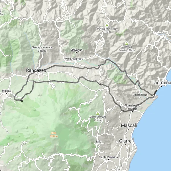 Miniatura della mappa di ispirazione al ciclismo "Giro in bicicletta per Monte San Marco" nella regione di Sicilia, Italy. Generata da Tarmacs.app, pianificatore di rotte ciclistiche