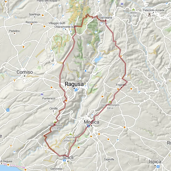 Map miniature of "Giarratana to Monte Rotondo" cycling inspiration in Sicilia, Italy. Generated by Tarmacs.app cycling route planner