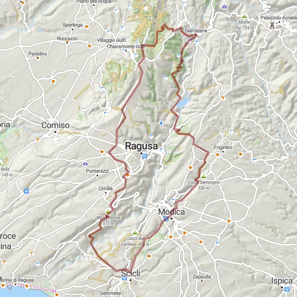 Map miniature of "Giarratana Gravel Adventure" cycling inspiration in Sicilia, Italy. Generated by Tarmacs.app cycling route planner