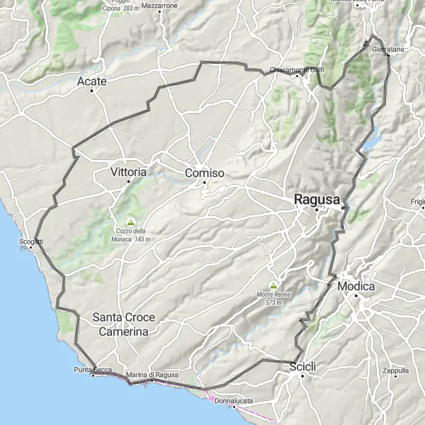 Miniatura della mappa di ispirazione al ciclismo "Circuito dei Colli" nella regione di Sicilia, Italy. Generata da Tarmacs.app, pianificatore di rotte ciclistiche