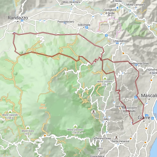 Miniatura della mappa di ispirazione al ciclismo "Monte Ragamo e turritta Gravel Loop" nella regione di Sicilia, Italy. Generata da Tarmacs.app, pianificatore di rotte ciclistiche