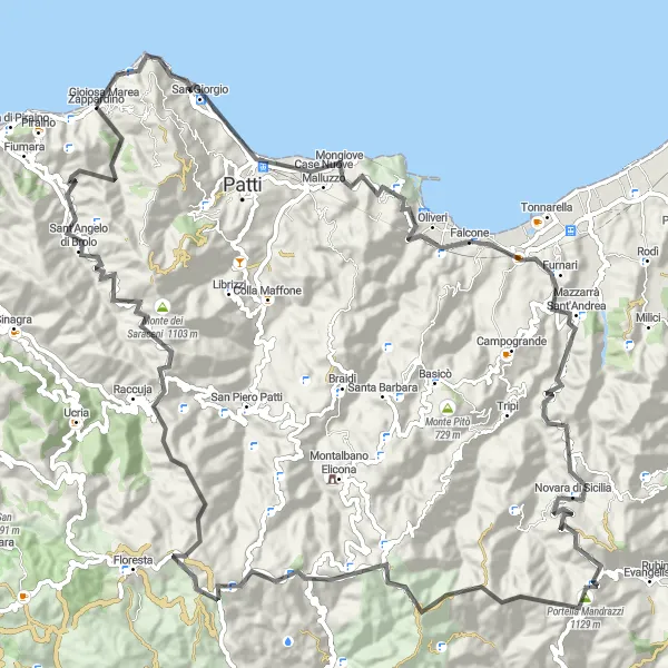 Map miniature of "Mountain Explorer" cycling inspiration in Sicilia, Italy. Generated by Tarmacs.app cycling route planner