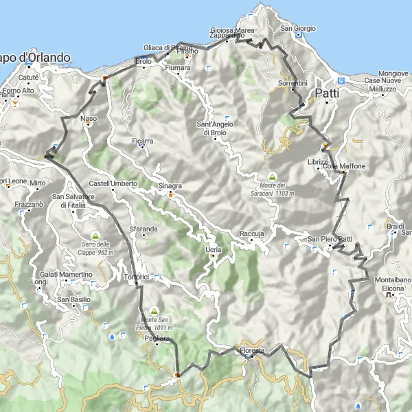 Map miniature of "Sicilian Mountain Challenge" cycling inspiration in Sicilia, Italy. Generated by Tarmacs.app cycling route planner