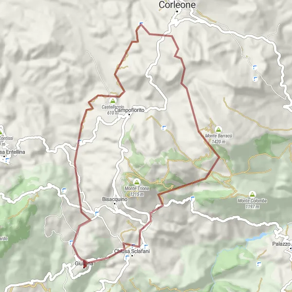 Miniatura della mappa di ispirazione al ciclismo "Esplorazione Off-road" nella regione di Sicilia, Italy. Generata da Tarmacs.app, pianificatore di rotte ciclistiche