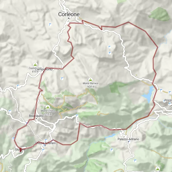 Miniatura della mappa di ispirazione al ciclismo "Esplorazione in Gravel" nella regione di Sicilia, Italy. Generata da Tarmacs.app, pianificatore di rotte ciclistiche