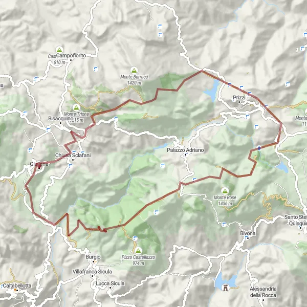 Miniatura della mappa di ispirazione al ciclismo "Giro tra Giuliana e Prizzi" nella regione di Sicilia, Italy. Generata da Tarmacs.app, pianificatore di rotte ciclistiche