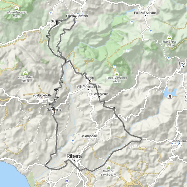 Miniatura della mappa di ispirazione al ciclismo "Scoperta dei Borghi Siciliani" nella regione di Sicilia, Italy. Generata da Tarmacs.app, pianificatore di rotte ciclistiche