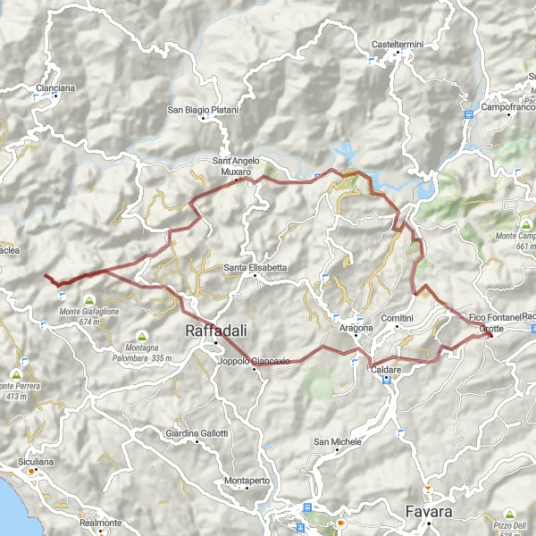 Map miniature of "Gravel adventure through unspoiled nature" cycling inspiration in Sicilia, Italy. Generated by Tarmacs.app cycling route planner