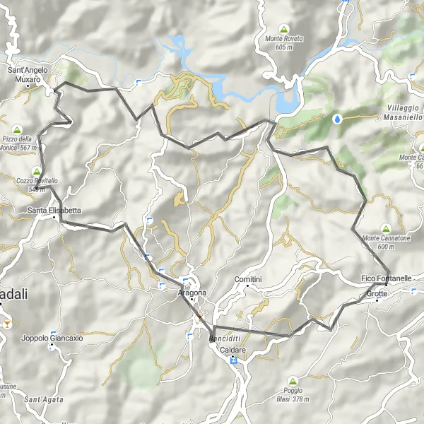 Miniatura della mappa di ispirazione al ciclismo "Il Tour delle Colline Siciliane" nella regione di Sicilia, Italy. Generata da Tarmacs.app, pianificatore di rotte ciclistiche