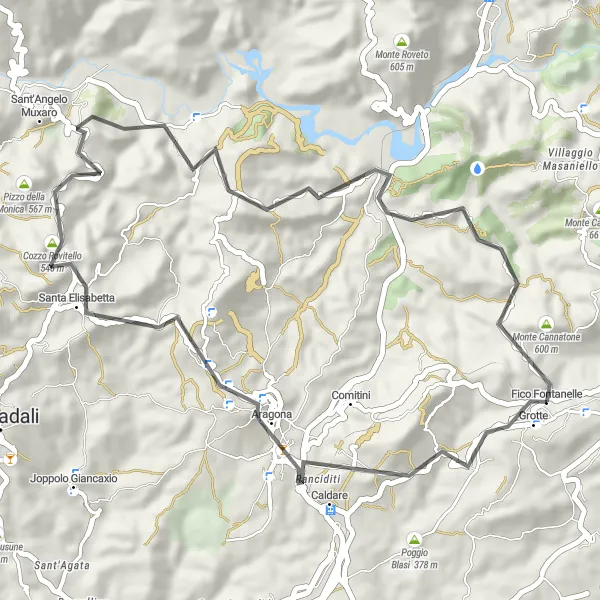 Map miniature of "Picturesque tour of Agrigento and surroundings" cycling inspiration in Sicilia, Italy. Generated by Tarmacs.app cycling route planner