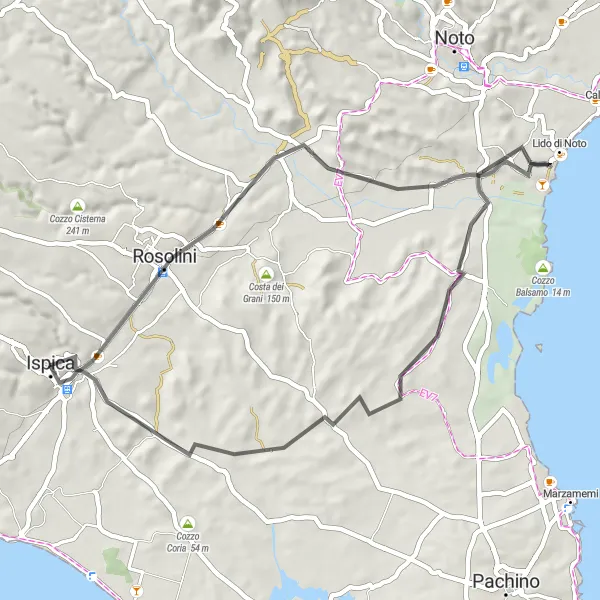 Miniatura della mappa di ispirazione al ciclismo "Esperienza in bicicletta tra natura e mare" nella regione di Sicilia, Italy. Generata da Tarmacs.app, pianificatore di rotte ciclistiche