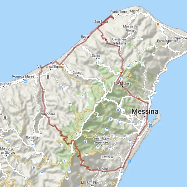 Miniatura della mappa di ispirazione al ciclismo "Giro in Gravel da Larderia" nella regione di Sicilia, Italy. Generata da Tarmacs.app, pianificatore di rotte ciclistiche