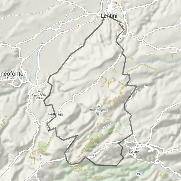 Map miniature of "The Mount Cugni Challenge" cycling inspiration in Sicilia, Italy. Generated by Tarmacs.app cycling route planner