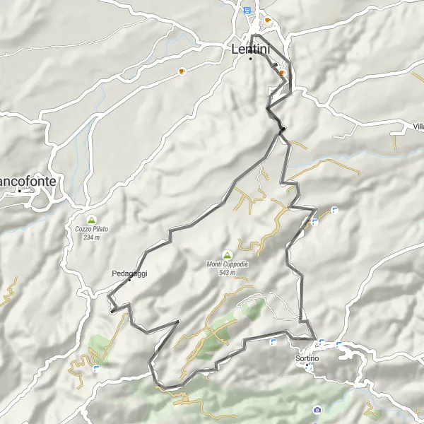Map miniature of "Mountain Escapade" cycling inspiration in Sicilia, Italy. Generated by Tarmacs.app cycling route planner