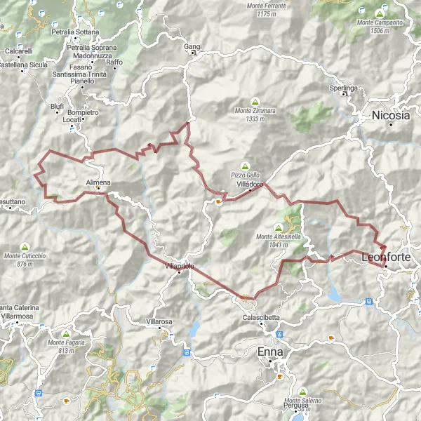 Map miniature of "Wild Gravel Adventure" cycling inspiration in Sicilia, Italy. Generated by Tarmacs.app cycling route planner