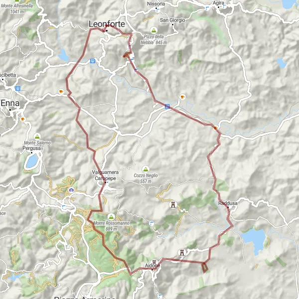 Miniatura della mappa di ispirazione al ciclismo "Percorso in gravel da Leonforte ad Aidone" nella regione di Sicilia, Italy. Generata da Tarmacs.app, pianificatore di rotte ciclistiche