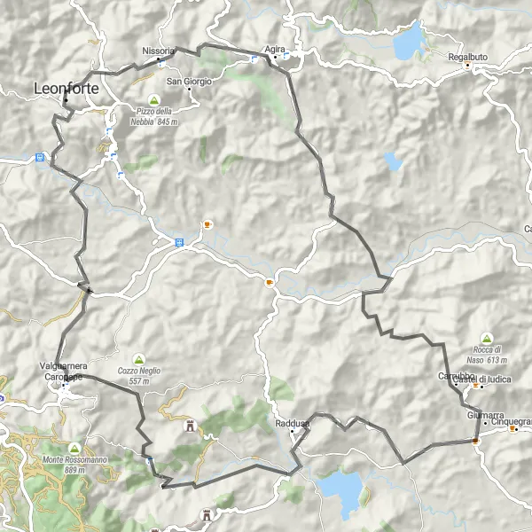 Miniatura della mappa di ispirazione al ciclismo "Giro in bicicletta da Leonforte a Leonforte" nella regione di Sicilia, Italy. Generata da Tarmacs.app, pianificatore di rotte ciclistiche