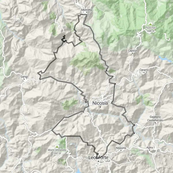 Miniatura della mappa di ispirazione al ciclismo "Giro in bici da Leonforte a Cozzo Edera" nella regione di Sicilia, Italy. Generata da Tarmacs.app, pianificatore di rotte ciclistiche