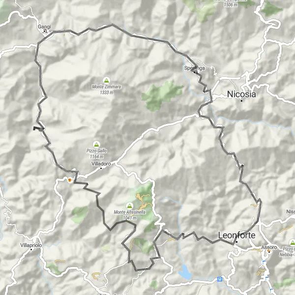 Miniatura della mappa di ispirazione al ciclismo "Giro panoramico in bici da Leonforte a Leonforte" nella regione di Sicilia, Italy. Generata da Tarmacs.app, pianificatore di rotte ciclistiche