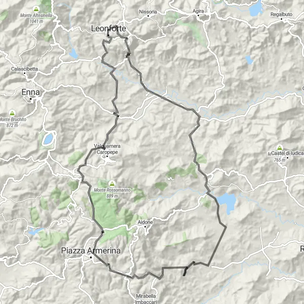 Map miniature of "The Hillside Adventure" cycling inspiration in Sicilia, Italy. Generated by Tarmacs.app cycling route planner