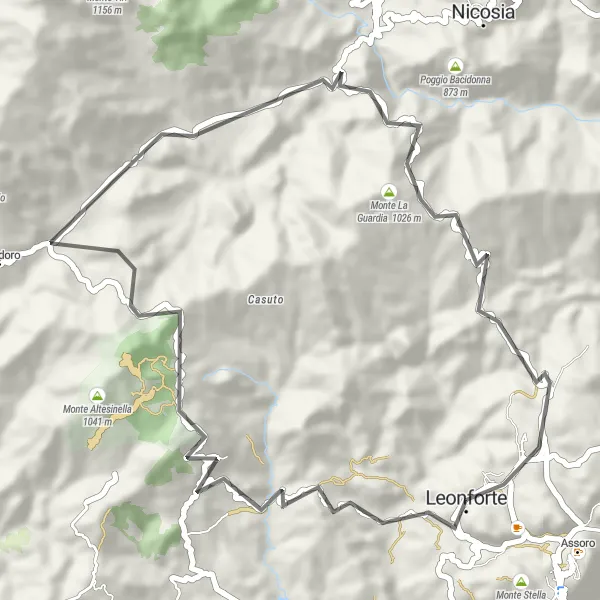 Map miniature of "Scenic Cycling: Leonforte Countryside Tour" cycling inspiration in Sicilia, Italy. Generated by Tarmacs.app cycling route planner