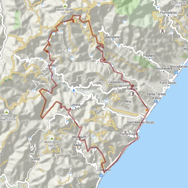 Miniatura della mappa di ispirazione al ciclismo "Monte Kalfa e Pizzo Franchino Gravel" nella regione di Sicilia, Italy. Generata da Tarmacs.app, pianificatore di rotte ciclistiche