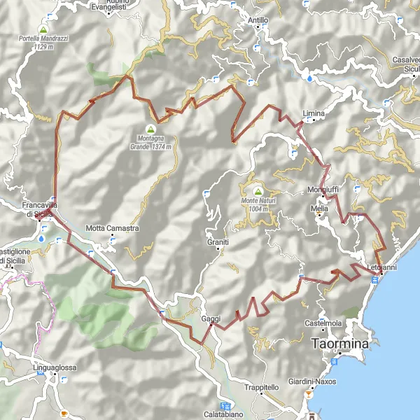 Map miniature of "The Gravel Paradise" cycling inspiration in Sicilia, Italy. Generated by Tarmacs.app cycling route planner