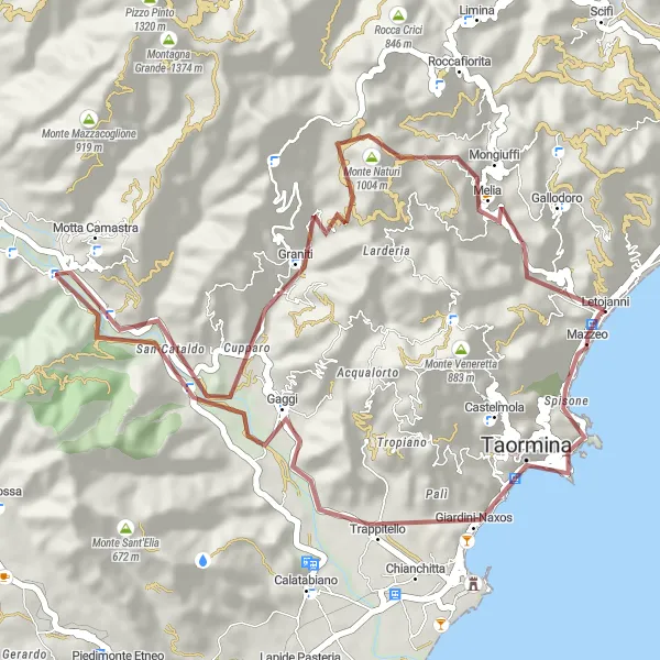 Miniatura della mappa di ispirazione al ciclismo "Gravel Route to Rocca Mancusa" nella regione di Sicilia, Italy. Generata da Tarmacs.app, pianificatore di rotte ciclistiche