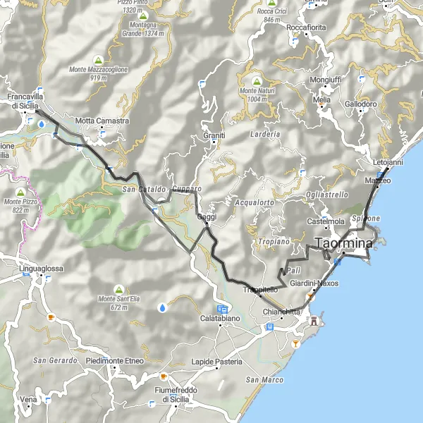 Map miniature of "Etna Gravel Adventure" cycling inspiration in Sicilia, Italy. Generated by Tarmacs.app cycling route planner