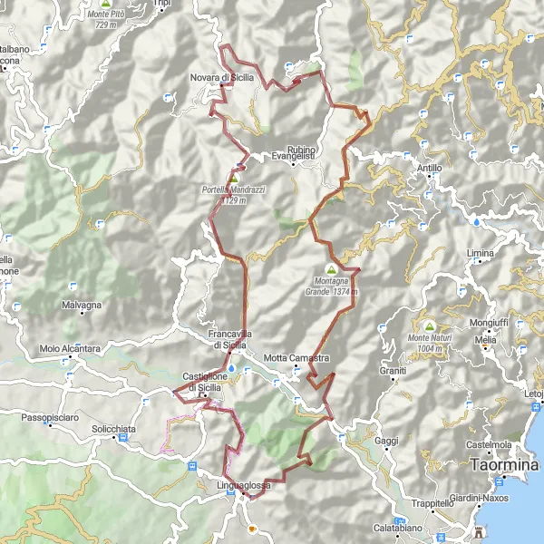 Miniatura della mappa di ispirazione al ciclismo "Giro in Gravel tra Linguaglossa e Monte Pizzo" nella regione di Sicilia, Italy. Generata da Tarmacs.app, pianificatore di rotte ciclistiche