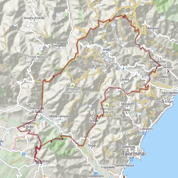 Miniatura della mappa di ispirazione al ciclismo "Sentieri Nascosti di Sicilia" nella regione di Sicilia, Italy. Generata da Tarmacs.app, pianificatore di rotte ciclistiche